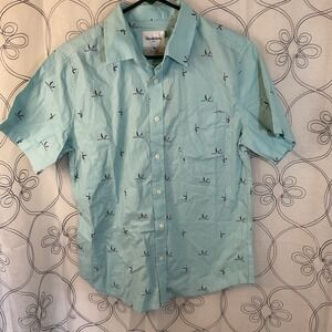 Goodfellow & Co Men's Button Up Shortsleeve‎ Shirt Size Medium Slim Bird Pattern